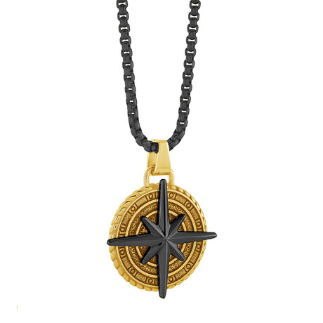 North Star Pendant Necklace // Black + Gold // 22"