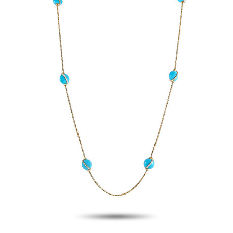 Fred of Paris // Baie Des Anges 18K Yellow Gold Diamond + Turquoise Necklace // 34" // Estate