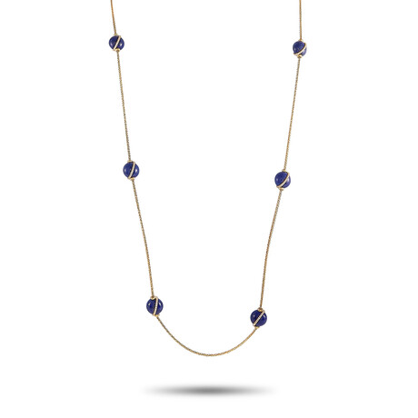 Fred of Paris // Baie Des Anges 18K Yellow Gold Diamond + Lapis Lazuli Necklace // 34" // New