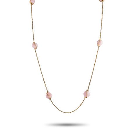 Fred of Paris // Baie Des Anges 18K Yellow Gold Diamond + Pink Opal Necklace // 34" // New