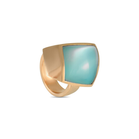 Vhernier // Plateau 18K Rose Gold Turquoise + Rock Crystal + Quartz Ring // Ring Size: 6.5 // Estate