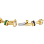 Charles Krypell // 18K Yellow Gold Diamond + Sapphire + Emerald Bracelet // 7" // Estate