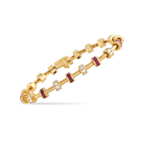 Charles Krypell // 18K Yellow Gold Diamond + Ruby Bracelet // 7" // Estate