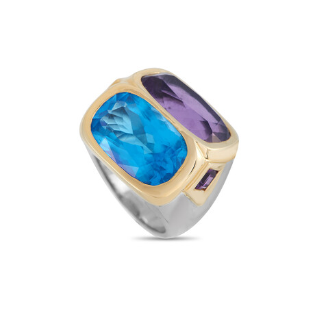Marina B. // 18K Yellow Gold + 18k White Gold Amethyst + Topaz Ring // Ring Size: 6.75 // Estate