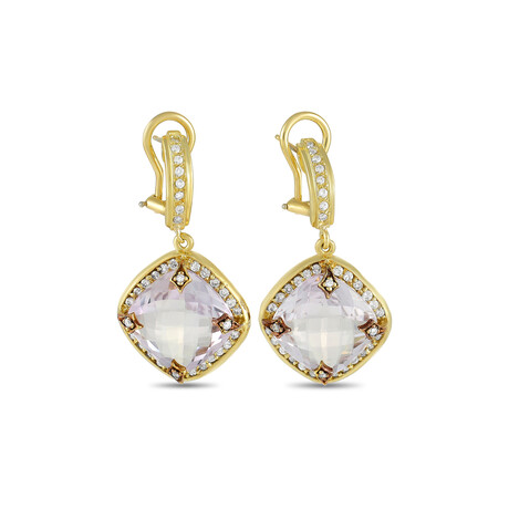 SeidenGang // 18K Yellow Gold Diamond + Pink Topaz Dangle Earrings // Estate
