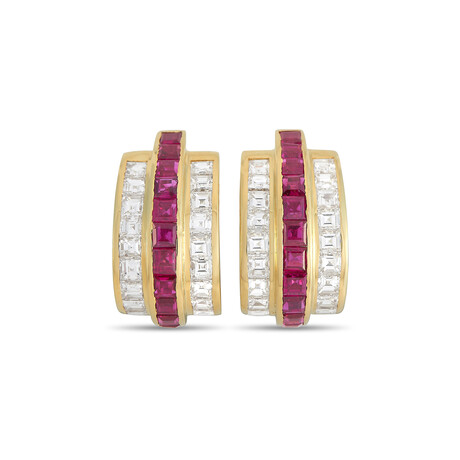 Faraone Mennella // 18K Yellow Gold Diamond + Ruby Clip-On Earrings // Estate