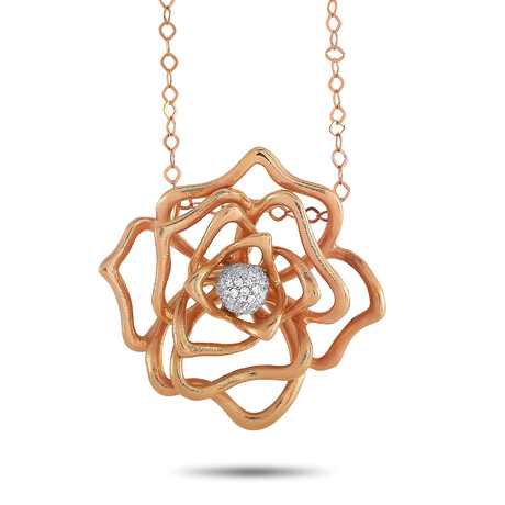 Roberto Coin // 18K Rose Gold Diamond Flower Necklace // 18" // Estate