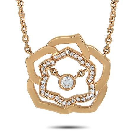 Piaget // 18K Rose Gold Diamond Rose Pendant Necklace // 16" // Estate