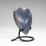 Genuine Polished Blue Agate Heart on Metal Stand v.2