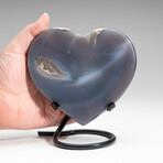 Genuine Polished Blue Agate Heart on Metal Stand v.2