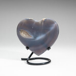 Genuine Polished Blue Agate Heart on Metal Stand v.2