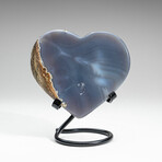 Genuine Polished Blue Agate Heart on Metal Stand v.1