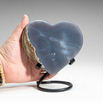 Genuine Polished Blue Agate Heart on Metal Stand v.1