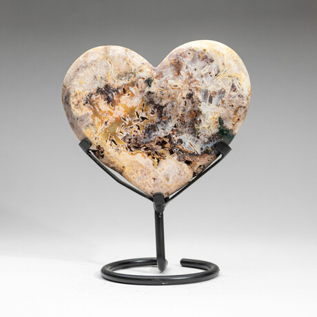 Genuine Crazy Lace Agate Heart on Metal Stand