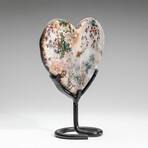 Genuine Moss Agate Heart on Metal Stand