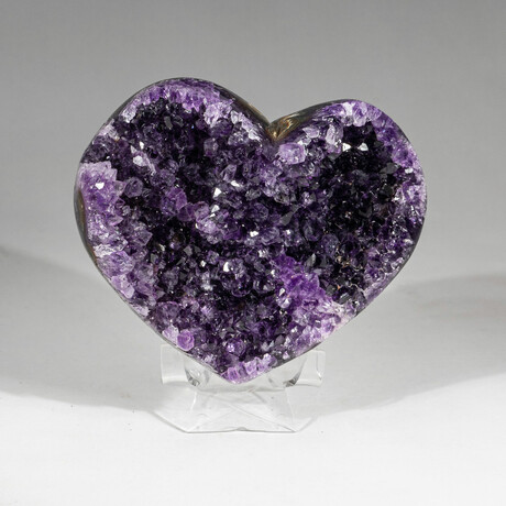 Genuine Gemmy Amethyst Crystal Clustered Heart + Acrylic Display Stand v.4