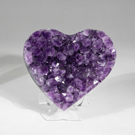 Genuine Gemmy Amethyst Crystal Clustered Heart + Acrylic Display Stand v.6