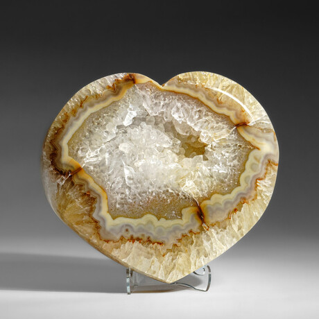 Genuine Quartz Crystal Clustered Heart + Acrylic Display Stand v.6