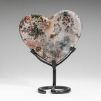 Genuine Moss Agate Heart on Metal Stand