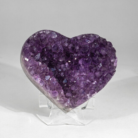 Genuine Gemmy Amethyst Crystal Clustered Heart + Acrylic Display Stand v.2
