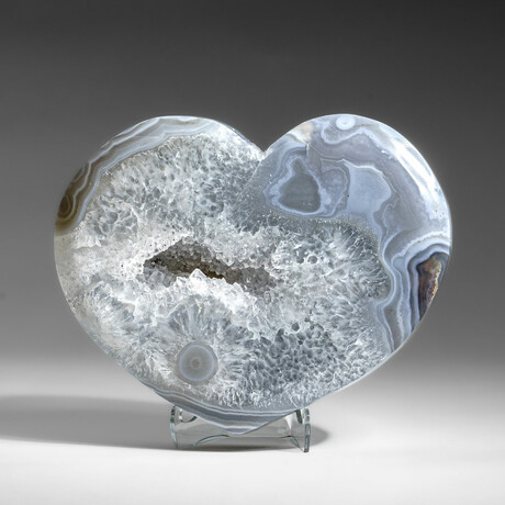 Genuine Quartz Crystal Clustered Heart + Acrylic Display Stand v.3