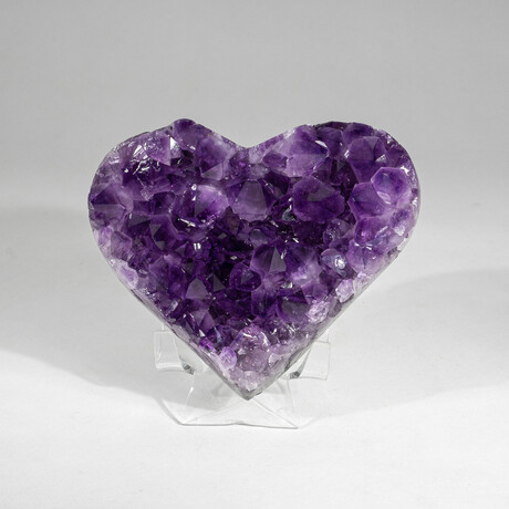 Genuine Gemmy Amethyst Crystal Clustered Heart + Acrylic Display Stand v.7