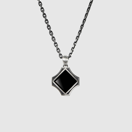 Octagon Black Onyx Pendant + Silver Bold Chain (19.7"L)