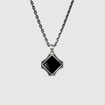 Octagon Black Onyx Pendant + Silver Bold Chain (19.7"L)