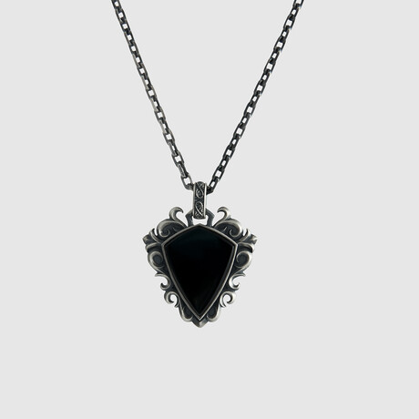 Baroque Black Onyx Pendant + Silver Bold Chain (19.7"L)