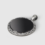 Black Onyx Circle Pendant + Silver Bold Chain (19.7"L)