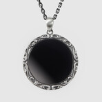 Black Onyx Circle Pendant + Silver Bold Chain (19.7"L)