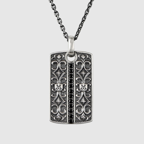 Baroque M Symbol Pendant + Silver Bold Chain (19.7”L)