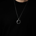 Black Onyx Circle Pendant + Silver Bold Chain (19.7"L)