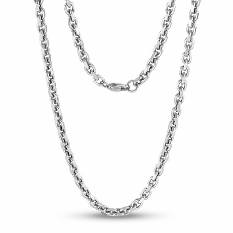 Oval Link Cutting Edges Steel Necklace // 5mm // Silver (18")