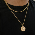 Steel Compass Pendant + Chain // 28"// Gold Plated