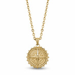 Steel Compass Pendant + Chain // 28"// Gold Plated