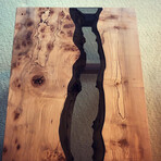 River Series Coffee Table // Spalted Maple + Black Walnut + Grey Glass
