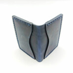 Genuine Calf Leather Folding Card Holder (Navy Blue)