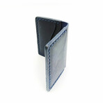 Genuine Calf Leather Folding Card Holder (Navy Blue)