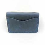 Genuine Calf Leather Folding Card Holder (Navy Blue)