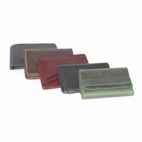 Genuine Calf Leather Box Card Holder // Tuck Closure (Claret Red)