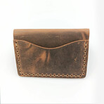 Genuine Calf Leather Folding Card Holder (Navy Blue)