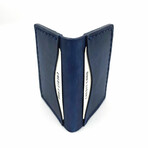 Genuine Calf Leather Folding Card Holder (Navy Blue)