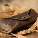 Genuine Calf Leather Glasses Case (Dark Brown)
