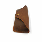 Genuine Calf Leather Button Glasses Case // Brown