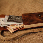 Genuine Calf Leather + Wood Card Holder // Brown