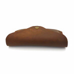 Genuine Calf Leather Button Glasses Case // Brown