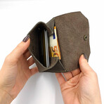 Genuine Calf Leather Fold-Over Unisex Wallet (Brown)