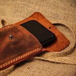 Genuine Calf Leather Clip-On Phone Pouch // Brown