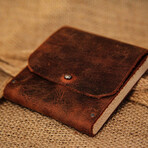 Genuine Calf Leather + Wood Card Holder // Brown